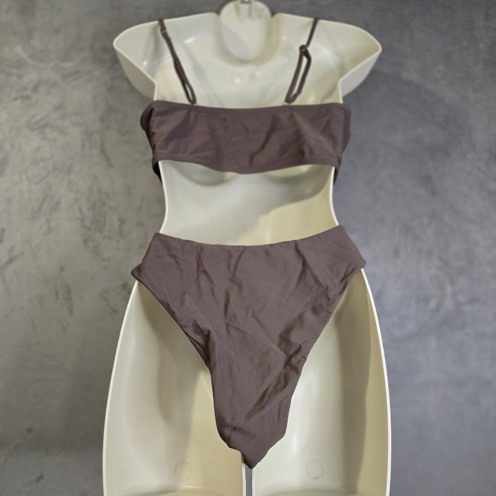 Zaful Bikini Set Size Large Brown Cut Out Tie High Waisted Cheeky‎ Swimsuit - Picture 3 of 6